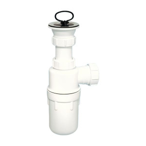 MRSK13R Сифон бутылочный (1 1/2"х40мм) с выпуском (70 мм нержавеющая решетка), пробкой и вставкой-"